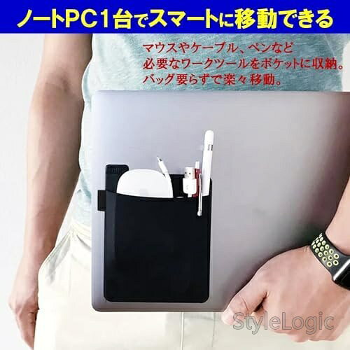 【送料無料】ノートパソコン収納 背面ポケット 2個セット タブレット対応 ガジェットケース マウス収納 ペンホルダー付き オフィス移動 省スペース ブラック stylelogic-10113257 StyleLogic サンプル画像3