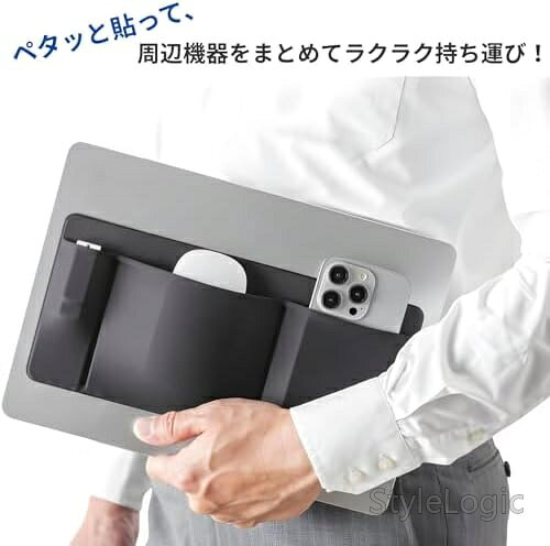 【送料無料】ノートパソコン用 貼ってはがせる ガジェットポーチ 薄型 粘着式 ケーブル収納 PC周辺機器 マウス イヤホン スマホ収納 ミニマリスト 軽量 シンプル グレー stylelogic-10113063 StyleLogic サンプル画像3