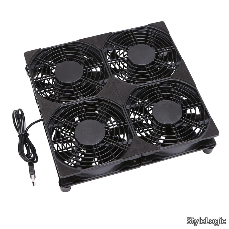 【送料無料】ファン 12cm 静音 4連 冷却クーラー 小型 USB 扇風機 PC 冷却ファン 長寿命モータ採用 5V ダブル 送風機 薄型 120mm 1100RPM*4 水槽/ルーター/PS4/PS3/PS2/Xbo
