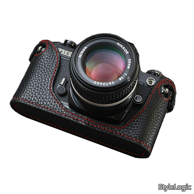 Rakuten - 【送料無料】Nikon FM2 ハンドメイド 本革 フルカメラケース バッグ カバー (ブラック+レッド)