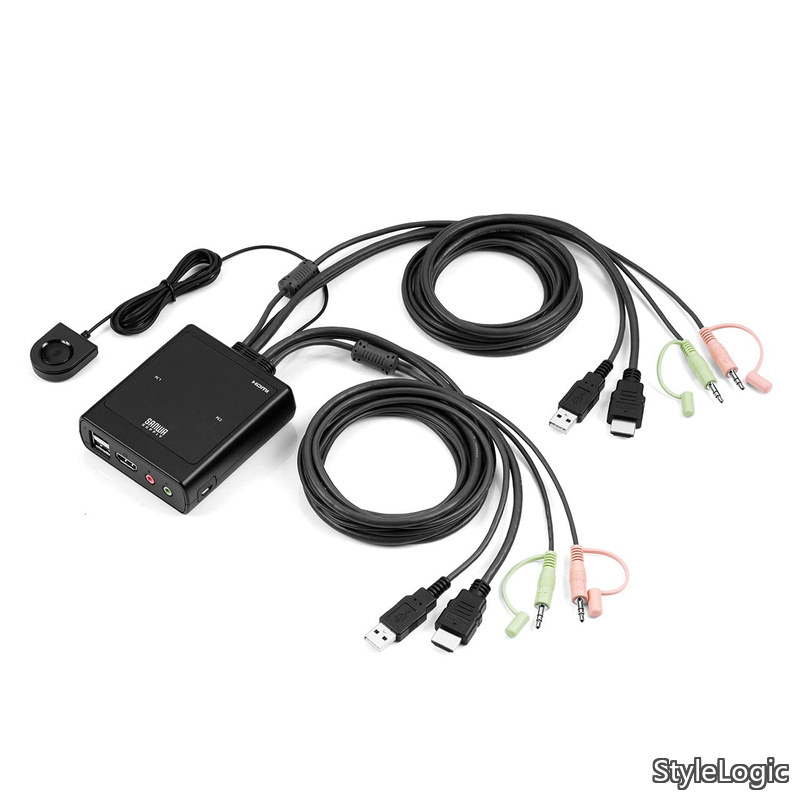 Rakuten - 【送料無料】KVMスイッチ HDMI 2台 4K/60Hz USBキーボード・マウス スピーカー マイク 切替器 Win/Mac対応 手元スイッチ付き サンワサプライ製 1個 400-SW038