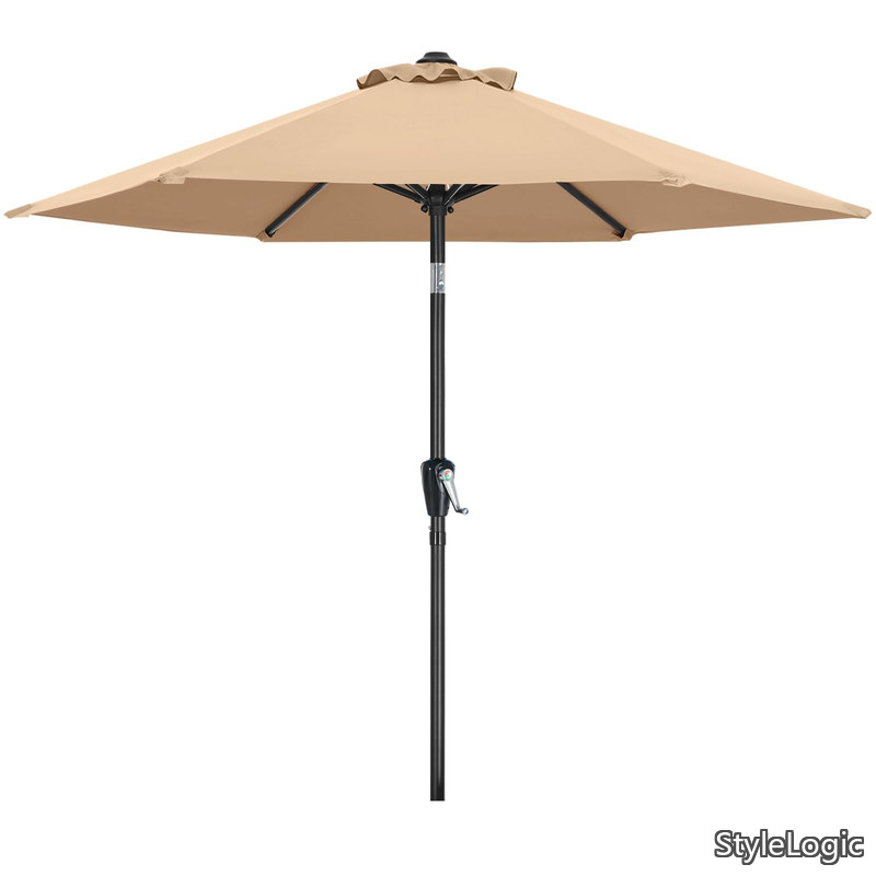 Rakuten - 【送料無料】ガーデンパラソル 直径230cm / 270cm × 高さ203cm / 240cm 角度調節可能 ハンドル回転式 日よけ 撥水 庭 アウトドア (230cm カーキ)