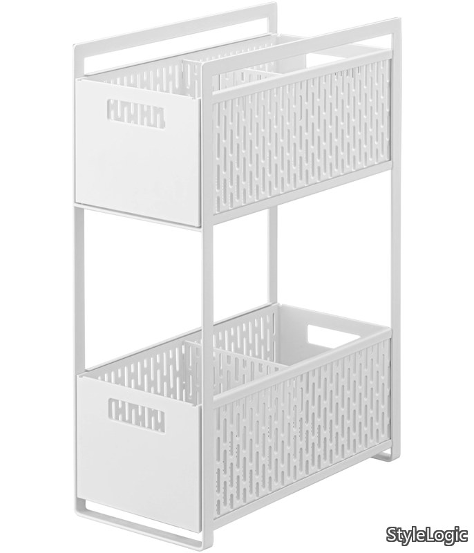 Rakuten - 【送料無料】シンク下 収納バスケット 2段 ホワイト 約W16×D32.5×H46cm タワー tower スライド式 収納ラック 仕切り付き 本体完成品 5218