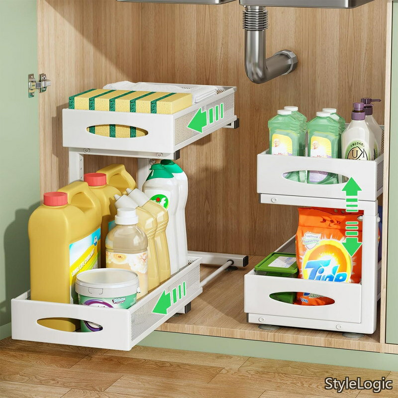 【送料無料】収納 スライド式 シンク下収納ラック 2個セット キッチン収納 2段 引...