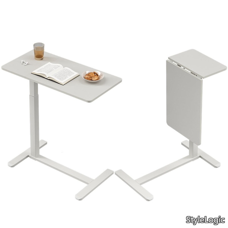 乐天商城 - 【送料無料】ガス圧昇降 昇降式デスク高さ 在宅ワーク PCデスク幅80cm 高さ無段階調節 介護用 ベッドテーブル (A (ホワイト))