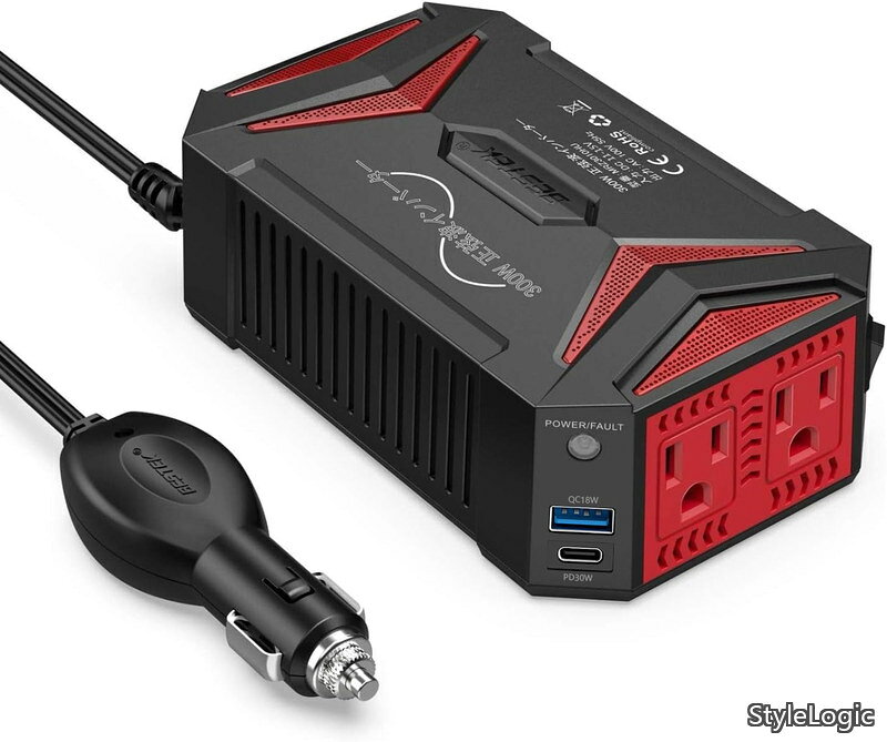 Rakuten - 【送料無料】正弦波 インバーター シガーソケット コンセント 300W DC12VをAC100Vに変換 2ポート搭載：USB-C PD 30W USB-A QC 18W ACコンセント2口 車載用インバーター カ