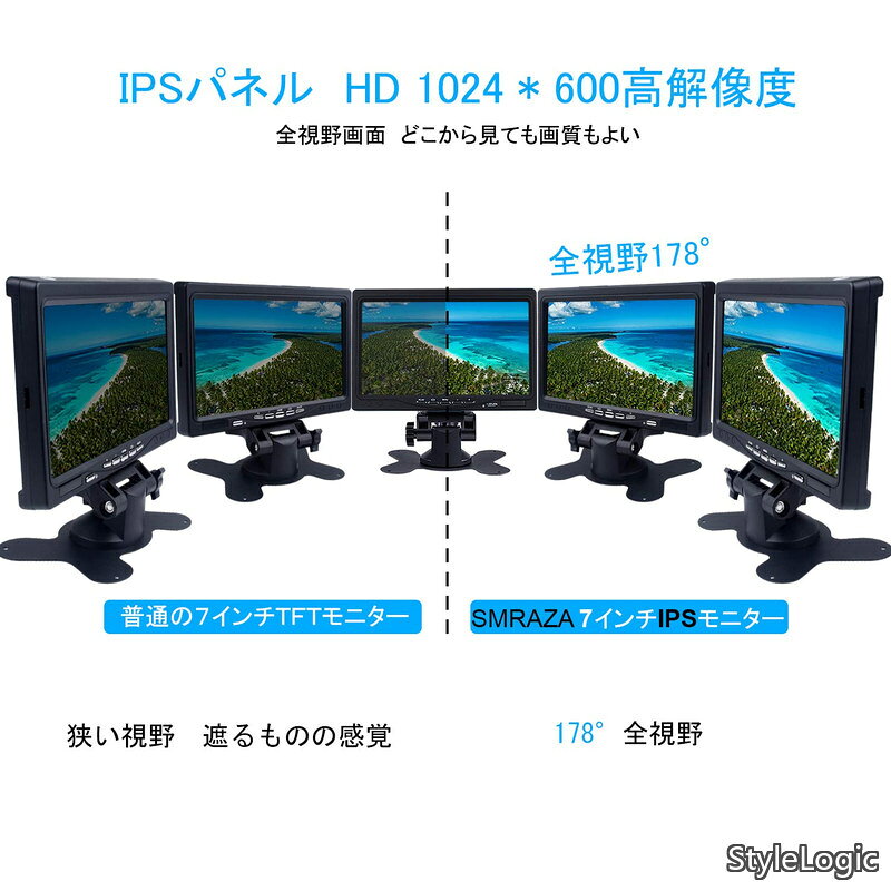 【送料無料】7インチ [178°全視野] 1080P IPS ミニ HDMI 液晶小型ディスプレイ(1024×600) HD内蔵スピーカー付き HDMI VGA AVポート 防犯カメラ用モニター DSLR/PC/DVD Ra stylelogic-10081771 StyleLogic サンプル画像3