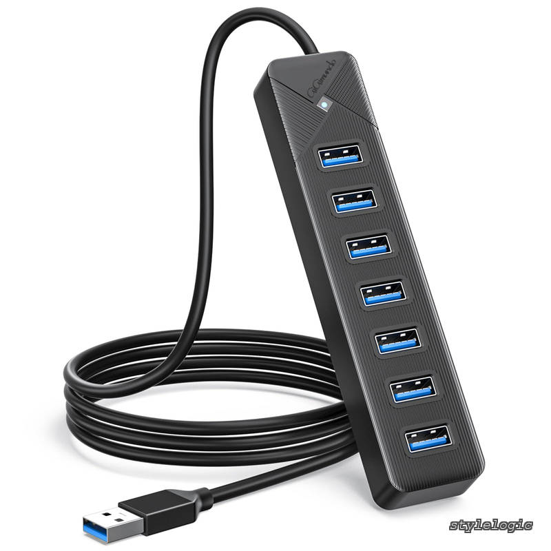 【送料無料】usbハブ3.0 7ポート Hub USB拡張 最大5Gbps MacBook/Surface Pro/ChromebookノートPC Nintendo Switch対応 追加5V/3A電源供給ポート 在宅勤務 ブラック (1M)