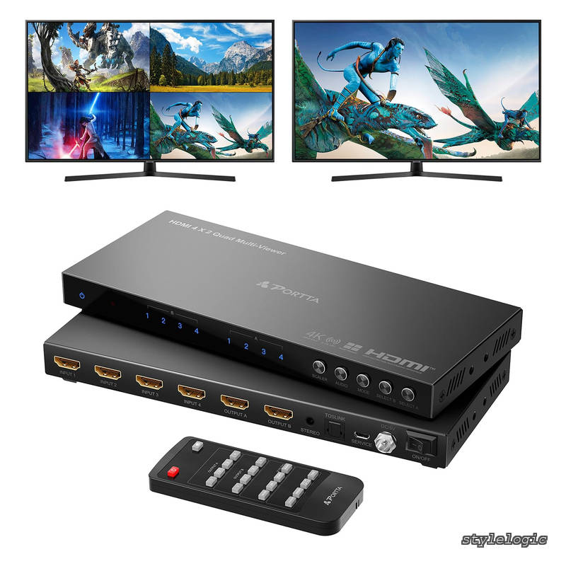 【送料無料】4K HDMI マルチビューワースイッチ 4x2 P
