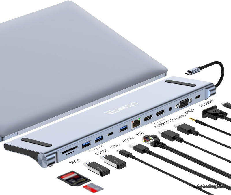 Rakuten - 【送料無料】USB Cハブ、3ディスプレイ用アダプタ 2 HDMI 4K、VGA、USB 3.0 /2.0、USB Cデータポート、SD/TFカードリーダー、イーサネット、PD 100W、3.5mmオーディオ MacBook Pro/AirおよびWindows用