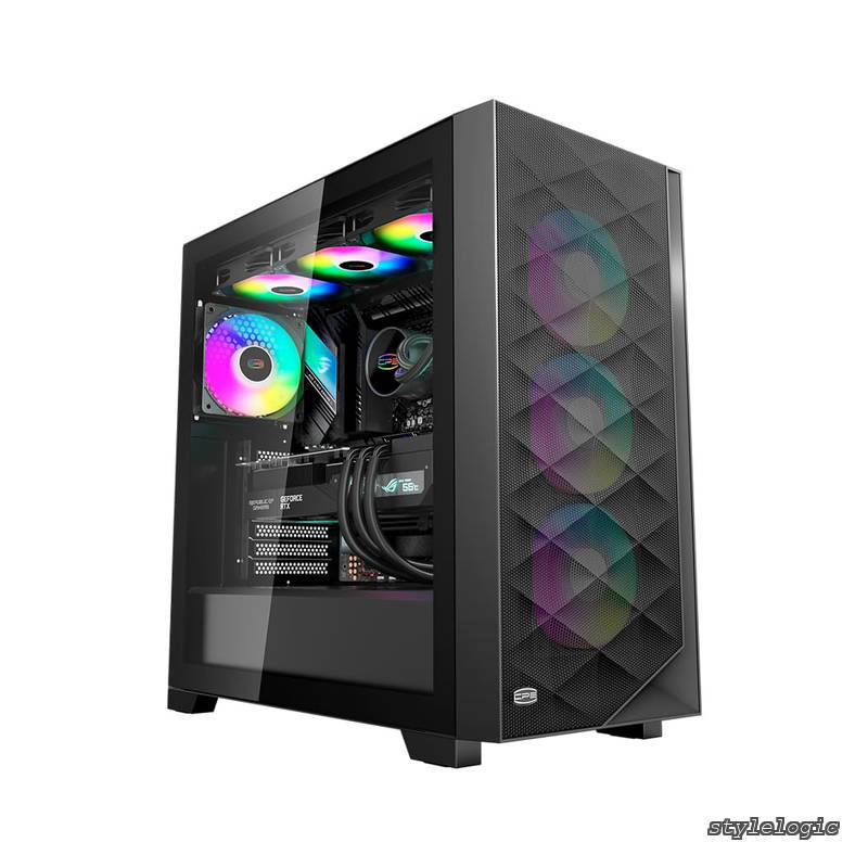 【送料無料】CPS C3D510 ARGB PCケース ATXミドルタワー 黒非常に通気性の高い メッシュメタルフロントパネル エアフローE-ATX/M-ATX/ITX ミドルタワーPCケース 3つのARGBファンを搭載 最大 390mmのGPU長さをサポー CPU冷却器高さ制限170mm，360mm 280mm 240mm ラジエータ