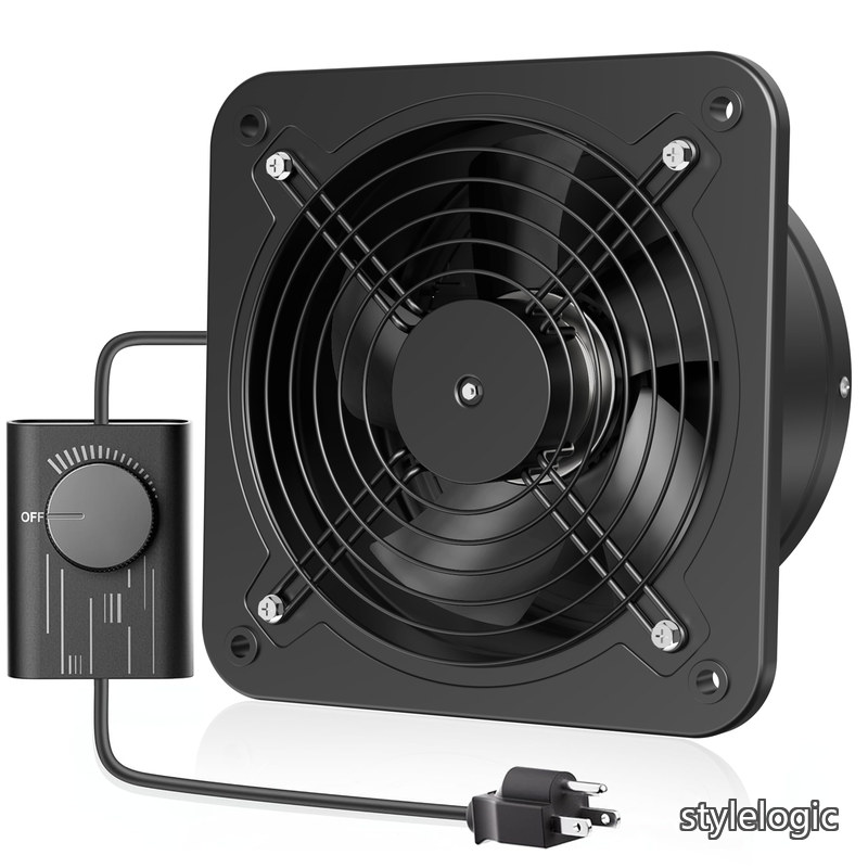 Rakuten - 【送料無料】250mm 壁付け 家庭用工業換気扇 風量調整可能 ダクトファン 業務用 100-120V対応 ダクト用排気ファン 倉庫/トイレ/キッチン排気用(250mm-黒)