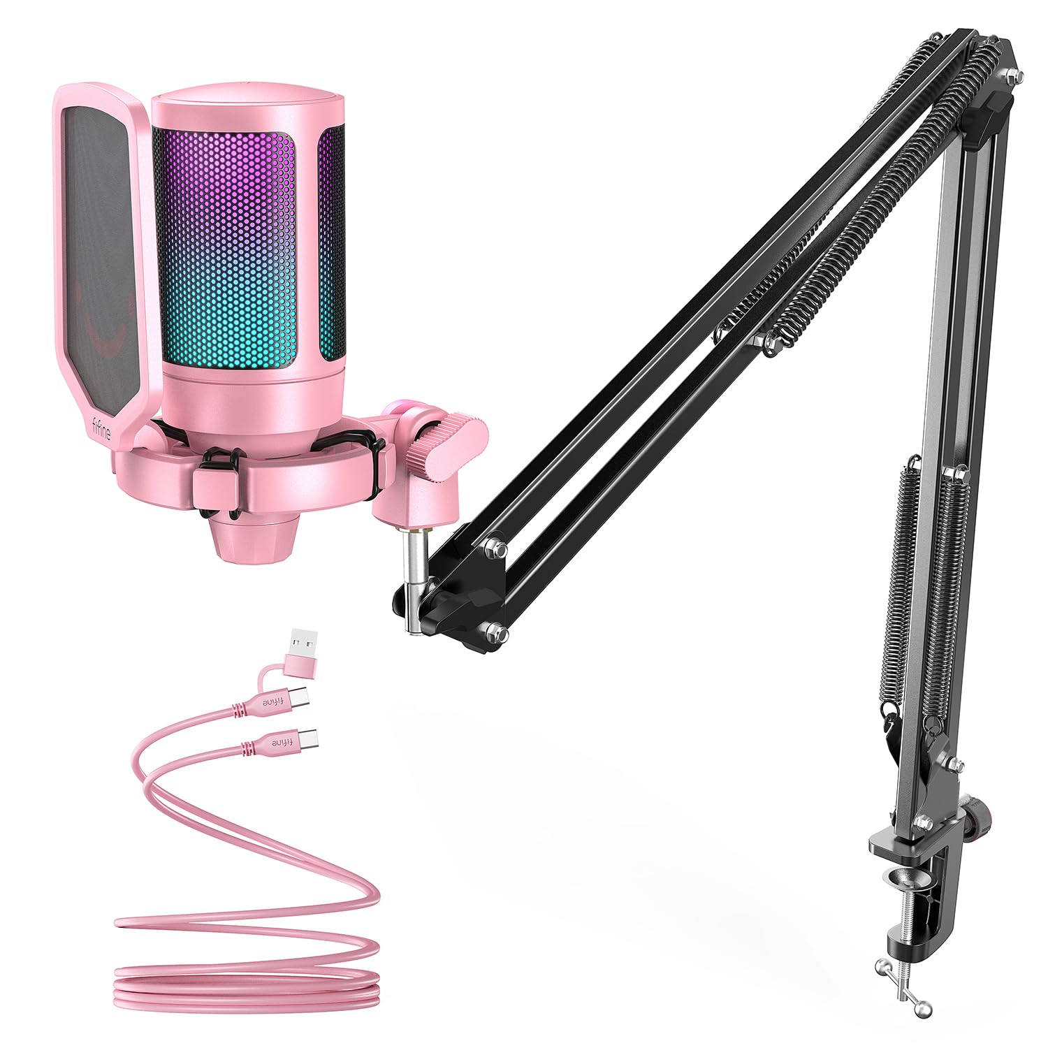 【まとめ買いで最大1000円OFFクーポン!】【送料無料】USB コンデンサーマイク RGB光り カーディオイド指向性 プラグ＆プレイ パソコン/プレステマイク USBケーブル付き ワンタッチミュート YouTube Skype Discord Zoom 録音 ゲーム実況 ボイズチャット ライブ配信 テレワーク