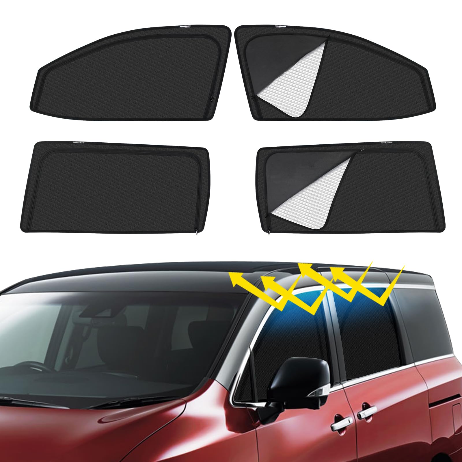 【まとめ買いで最大1000円OFFクーポン!】【送料無料】E52系 車種専用 メッシュカーテン サンシェード 遮光 換気 3代目 ELGRAND サイド用 2in1 カーテン 日除け 虫避け マグネット カーシェード 通風 UVカット運転席 助手席 インテリア アクセサリー カスタム 4枚