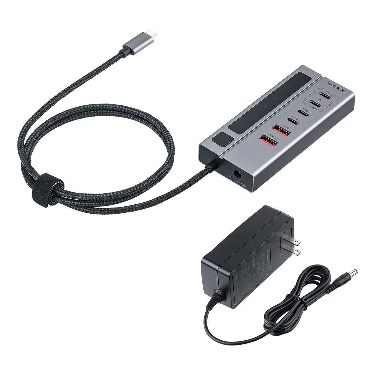 【まとめ買いで最大1000円OFFクーポン!】【送料無料】USBハブ USB-C 接続 4ポート USBC×2/ USB-A ×2 PD充電専用USB-C2ポート付 セルフパワー 最大PD45W対応 ディスプレイ付き 一括スイッチ付き USB3.2 Gen2 10Gbps ACアダプタ付 400-HUBC35GM