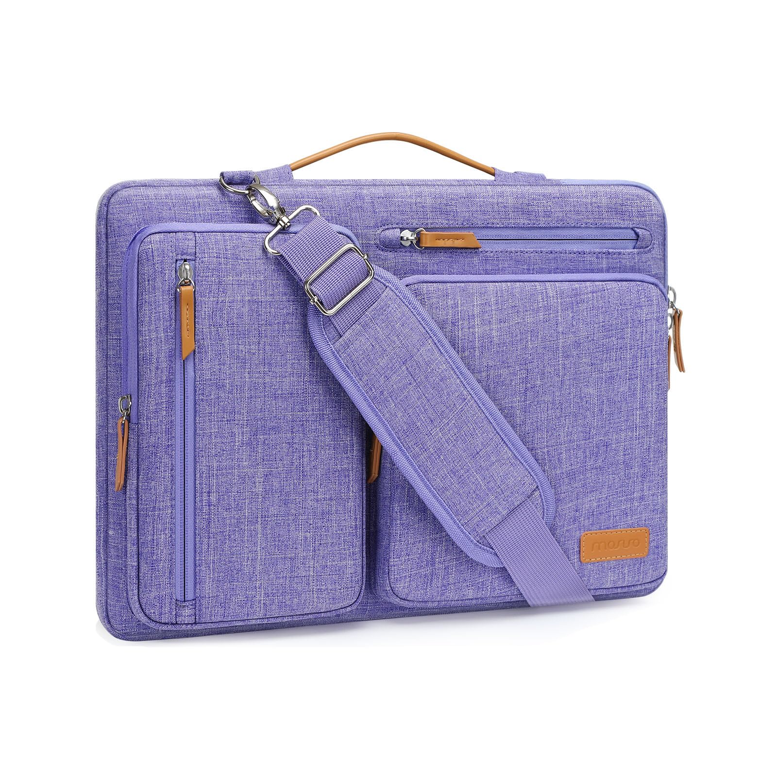 【まとめ買いで最大1000円OFFクーポン!】【送料無料】360 保護 ノートパソコンショルダーバッグ、15-15.6インチ パソコンケース 対応機種 MacBook Pro 16 インチ/HP/Dell/Lenovo/Asus、側開け メッセンジャーバッグ 4つファスナーポケット & 取っ手付き(パープル)