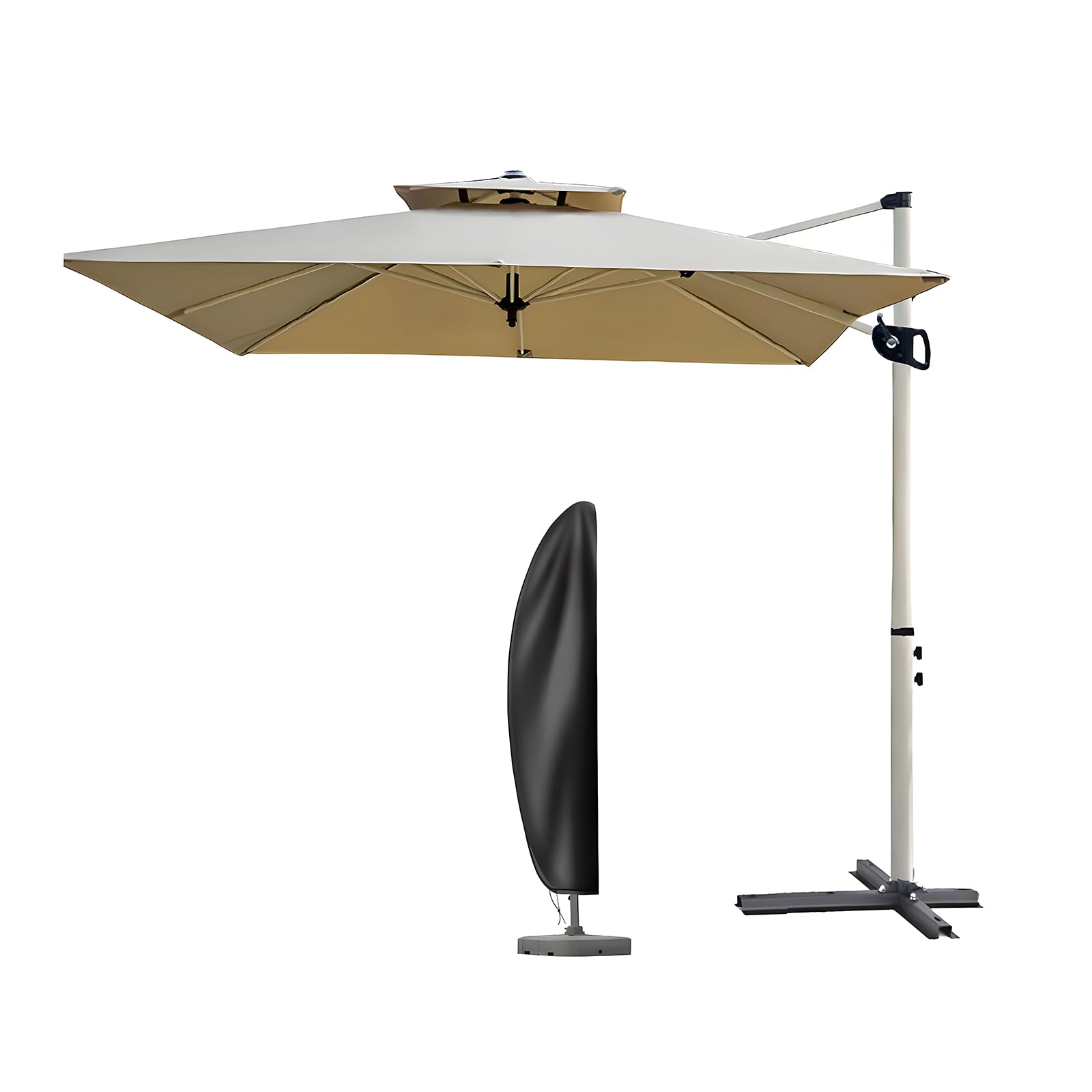 【まとめ買いで最大1000円OFFクーポン!】【送料無料】250cm 折りたたみ ビーチパラソルセット 遮?? 風に強い UV カット 撥水 長方形 大型 360°回転 ンドル開閉 家庭での使用 商業利用 ガーデニング 庭 テラス アウトドア ビーチ キャンプ 日傘 日よけ ガーデン（カーキ）