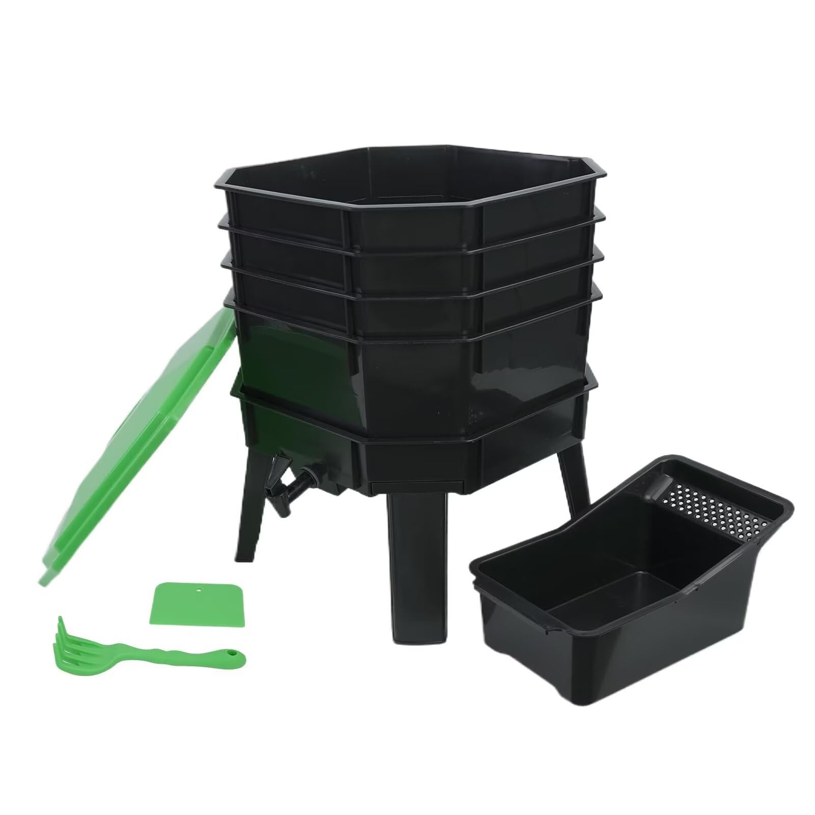 【まとめ買いで最大1000円OFFクーポン!】【送料無料】ミミズの養殖 ミミズコンポスト 4層 大容量 40*40*51.8cm コンポスター 家庭菜園 有機肥料 生ゴミ 雑草 コーヒーカス 落ち葉処理 エコフレンドリー 防カビ 脱臭 耐腐食性 操作が簡単 多用途 屋外 家庭用(ブラック)