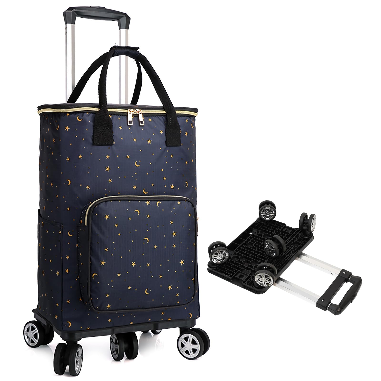 【まとめ買いで最大1000円OFFクーポン!】【送料無料】ショッピングカート 買い物カート 5輪 保冷機能付き トートバッグ型 お買い物キャリー キャスター付き 保冷バック 保温 買い物 折り畳み式 軽量 取り外し可能 2WAY 軽量 ハンドル長さ調節3段階 (星 27L)