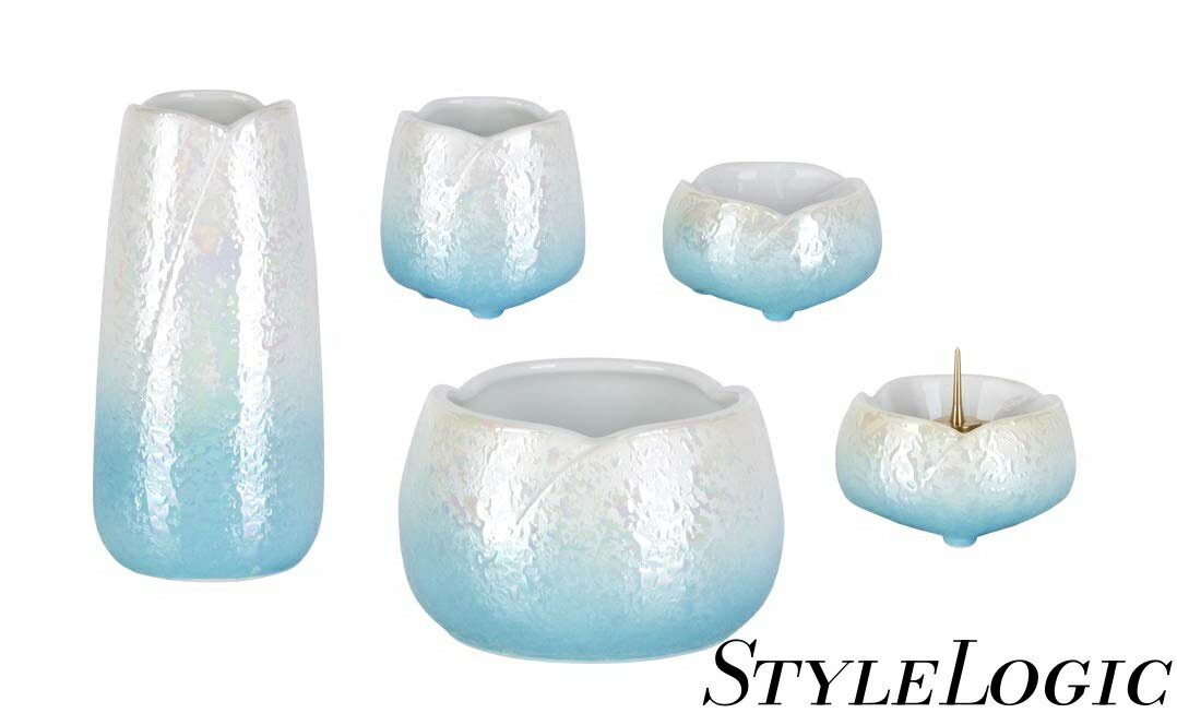 【まとめ買いで最大1000円OFFクーポン!】【送料無料】仏具セット やわらぎ ラスターブルー 5点セット 3..