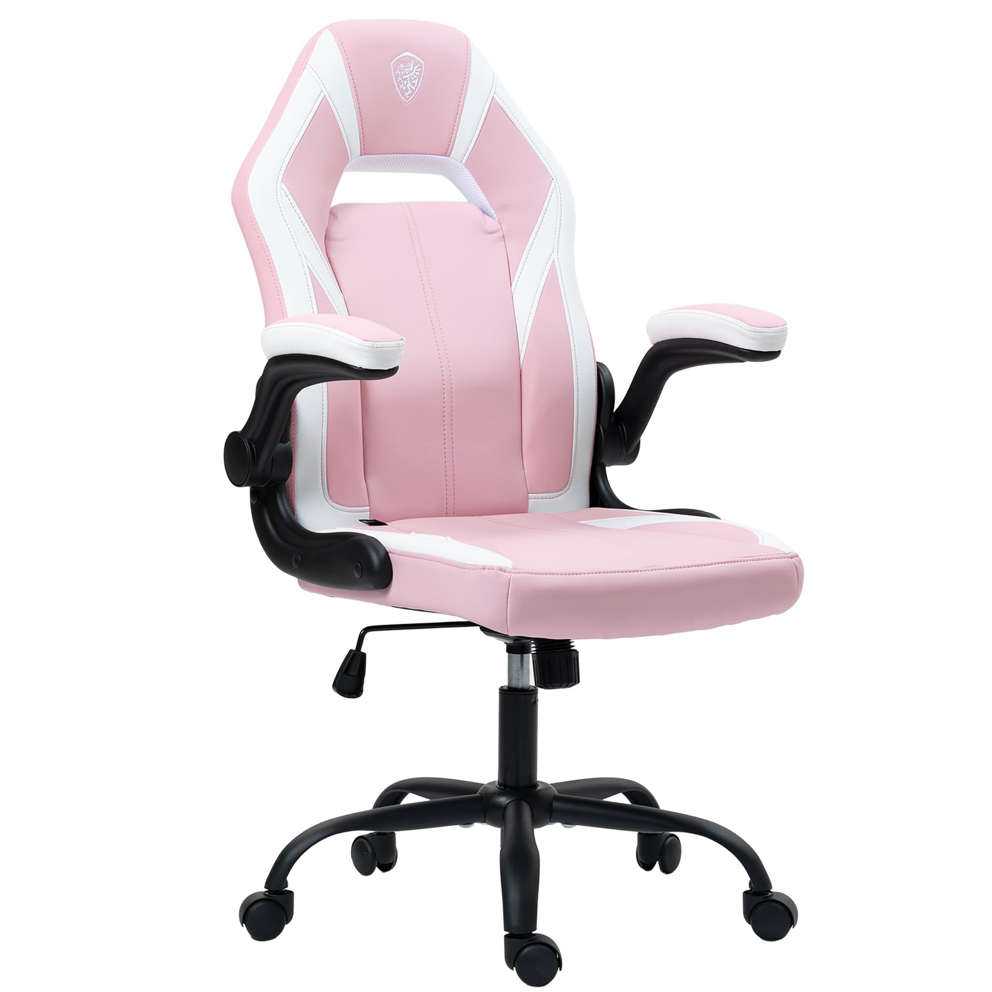 【まとめ買いで最大1000円OFFクーポン!】【送料無料】ゲーミングチェア オフィスチェア ソフトクッション付き折り上げ式アームレスト ロッキング機能 キルティング ゲーム パソコンチェア pcチェア 椅子 手刺繍 高さ調節 デスクチェア PUレザー ピンク LS-666105A