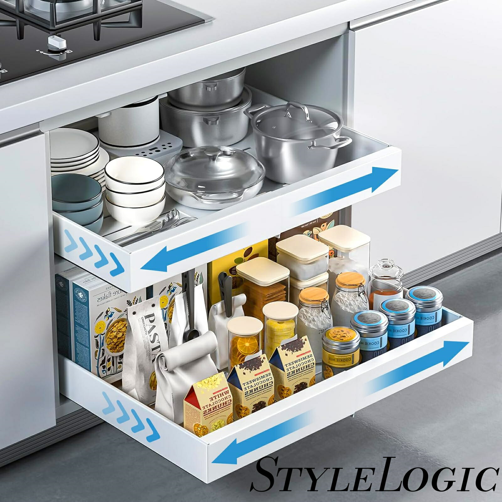 yazi【2個セット 】シンク下収納 スライドトレー キッチン収納引き出し レール付き引き出し収納 伸縮式..