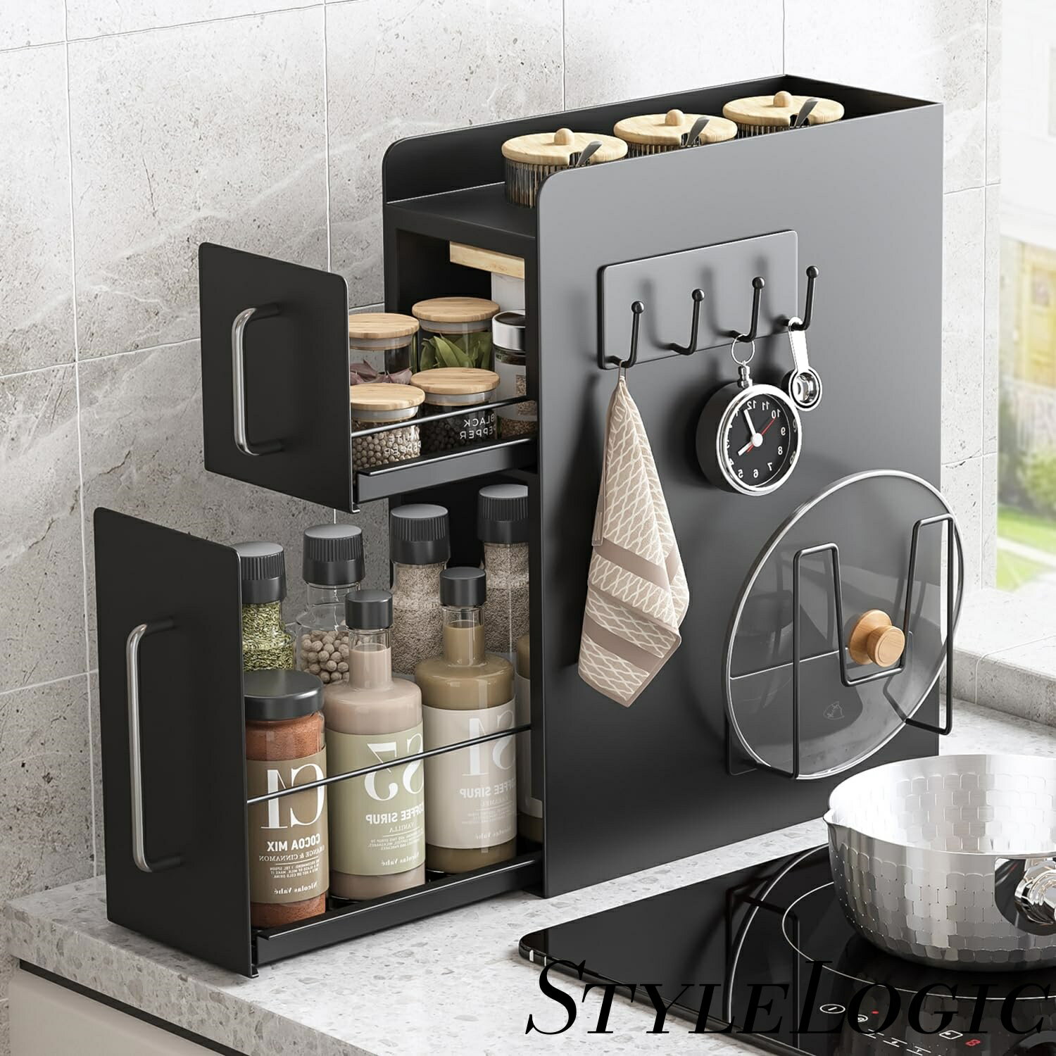 隠せる調味料ラック 2段 調味料ラック台所用 大容量 引き出し スリム スパイスラック 隙間収納 大容量 ..