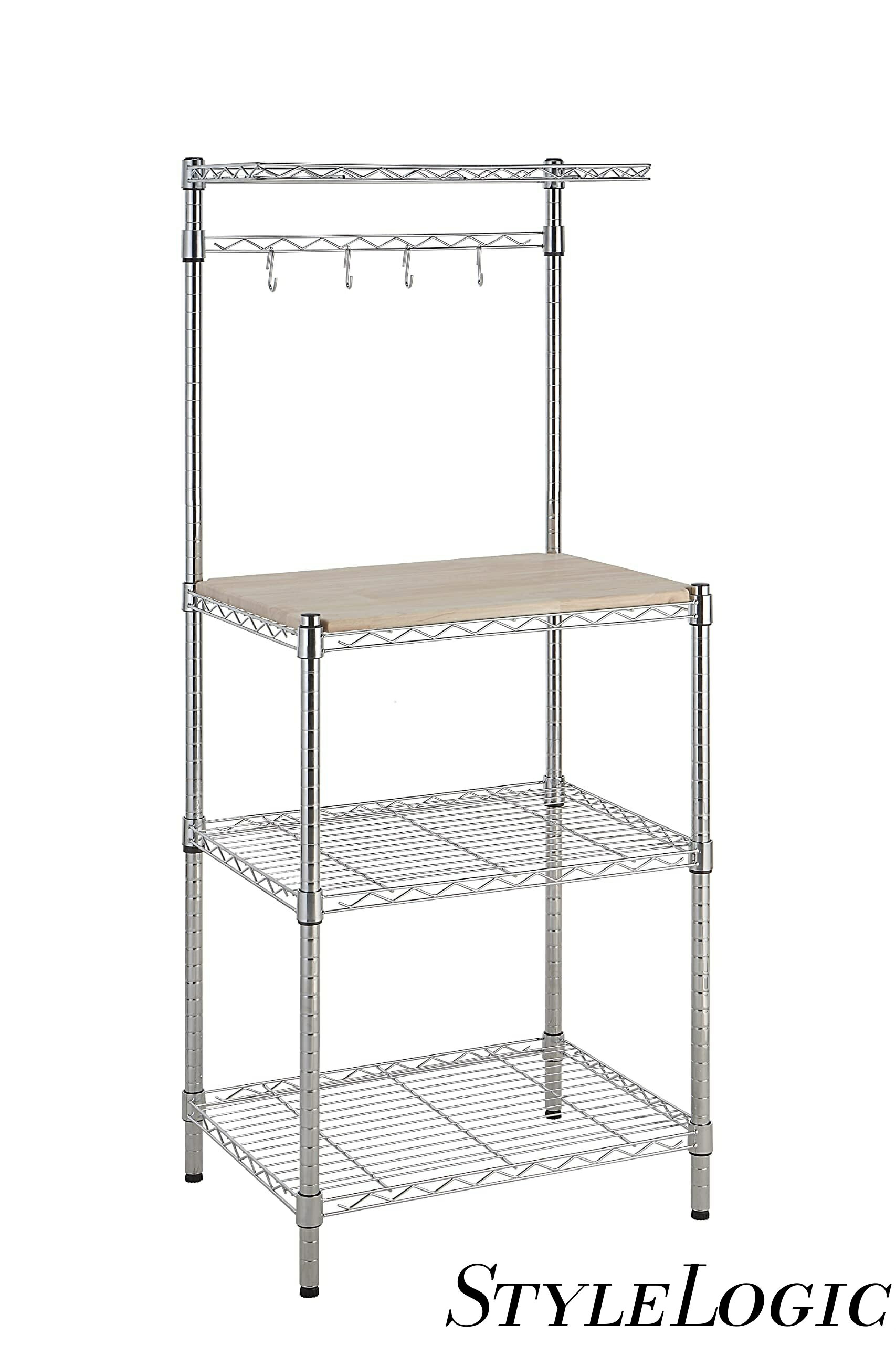 Amazonベーシック キッチンラック レンジ台 取り外し可能トップ クローム/ベージュ 46 x 61 x 150cm (奥行 x 幅 x 高さ)