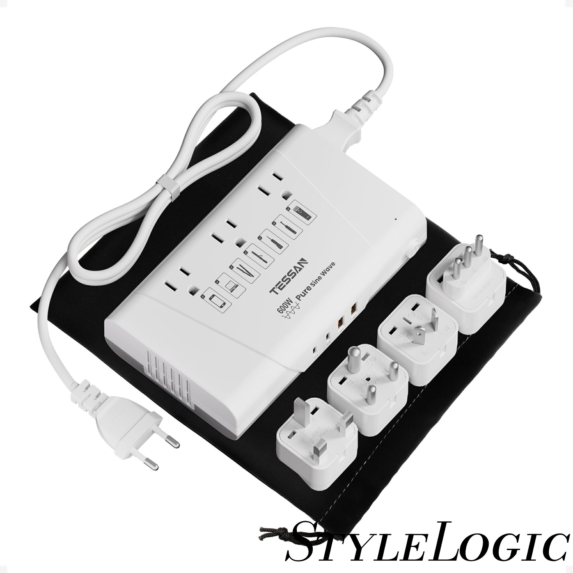 【まとめ買いで最大1000円OFFクーポン!】【送料無料】変圧器 600W 海外旅行用 純正弦波 220Vから100V 変圧器付き変換プラグ BF/O/L/B3...