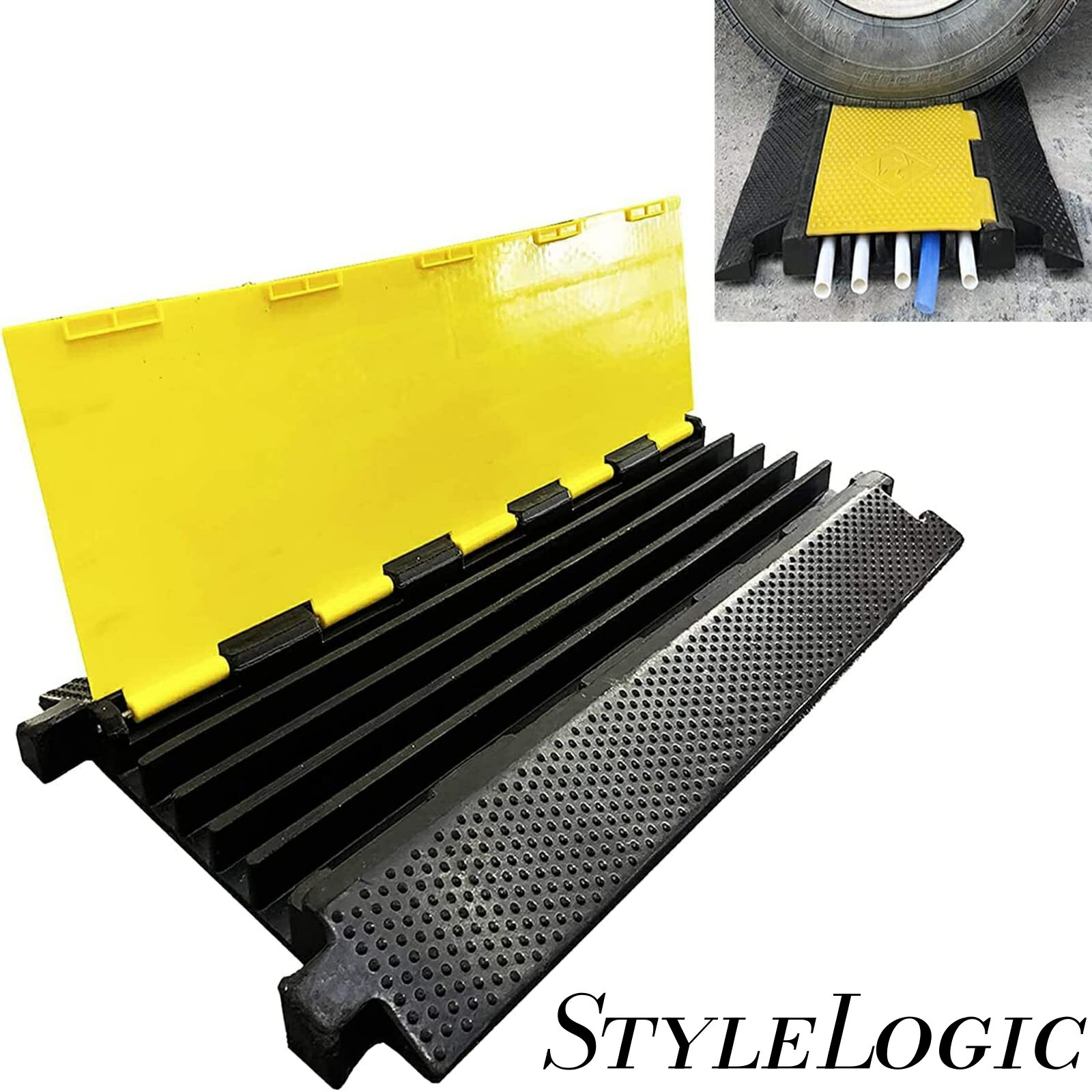 【サイズ】：ケーブルプロテクター寸法は910x500x50mm。ケーブルダクトのサイズは35mm*30mmです。重さ約 15Kg。【耐摩耗性材料】：PVCとゴム製ケーブルプロテクター、丈夫、無毒で、また、PVCは電気を通さないため、衝撃吸収性、耐圧性、低ノイズ機能を備えています。積載量は3トンで、大型車にも耐えられます。「注意：通常にゴム製の新製品は臭が強いので、屋外に使って構いません。屋内に使い場合、数日間、屋外に放置することをお勧めします。【黄色の警告線&amp;防滑】 ：ケーブルプロテクター上部には視認性と安全性を確保するために3つの鮮やかな黄色のストライプがあります。表面の凸点デザインがホイールの滑りを防ぎ、摩擦や耐衝撃性を高めます。【収納力良い】：ケーブルプロテクターは5条の溝があり、無秩序なラインを隠し、床面積を清潔で安全に維持するのに役立ち、お子様がケーブルに触れたり、ペットがワイヤーに噛み込むのを防ぎます。【取り付けが簡単】：ケーブルカバーは滑り止めのベースと開いたトップカバーを備えており、簡単に取り付けるためにワイヤーをケーブルの空洞に押し込むだけで済みます。長さは使用場所によってナイフで切断可能です。何か問題があればメールでご連絡ください。24時間以内にご回答いたします。【サイズ】：ケーブルプロテクター寸法は910x500x50mm。ケーブルダクトのサイズは35mm*30mmです。重さ約 15Kg。 【耐摩耗性材料】：PVCとゴム製ケーブルプロテクター、丈夫、無毒で、また、PVCは電気を通さないため、衝撃吸収性、耐圧性、低ノイズ機能を備えています。積載量は3トンで、大型車にも耐えられます。「注意：通常にゴム製の新製品は臭が強いので、屋外に使って構いません。屋内に使い場合、数日間、屋外に放置することをお勧めします。 【黄色の警告線&amp;防滑】 ：ケーブルプロテクター上部には視認性と安全性を確保するために3つの鮮やかな黄色のストライプがあります。表面の凸点デザインがホイールの滑りを防ぎ、摩擦や耐衝撃性を高めます。 【収納力良い】：ケーブルプロテクターは5条の溝があり、無秩序なラインを隠し、床面積を清潔で安全に維持するのに役立ち、お子様がケーブルに触れたり、ペットがワイヤーに噛み込むのを防ぎます。 【取り付けが簡単】：ケーブルカバーは滑り止めのベースと開いたトップカバーを備えており、簡単に取り付けるためにワイヤーをケーブルの空洞に押し込むだけで済みます。長さは使用場所によってナイフで切断可能です。何か問題があればメールでご連絡ください。24時間以内にご回答いたします。