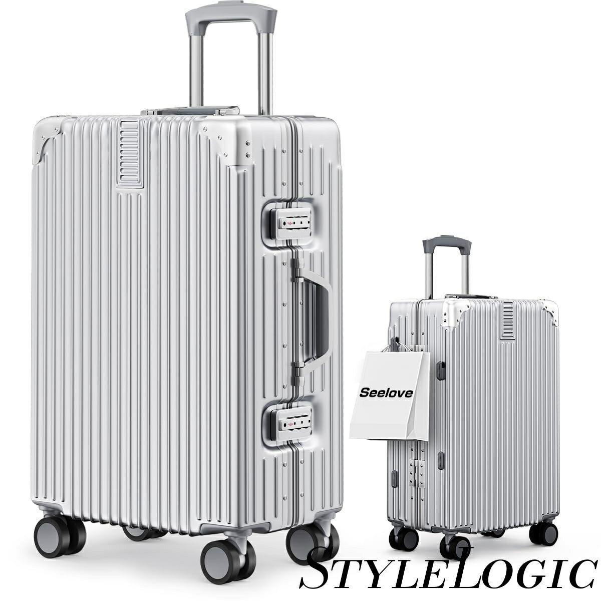 【まとめ買いで最大1000円OFFクーポン!】【送料無料】スーツケース キャリーケース 機内持ち込み ABS+PC 耐衝撃 大容量 超軽量 キャリーバッグ S/M/Lサイズ 360度回転 静? ?型 luggage suitcase キャスター TSAロック 出張 旅?（Mサイズ 5~7泊/60L 66*43*25cm シルバー）
