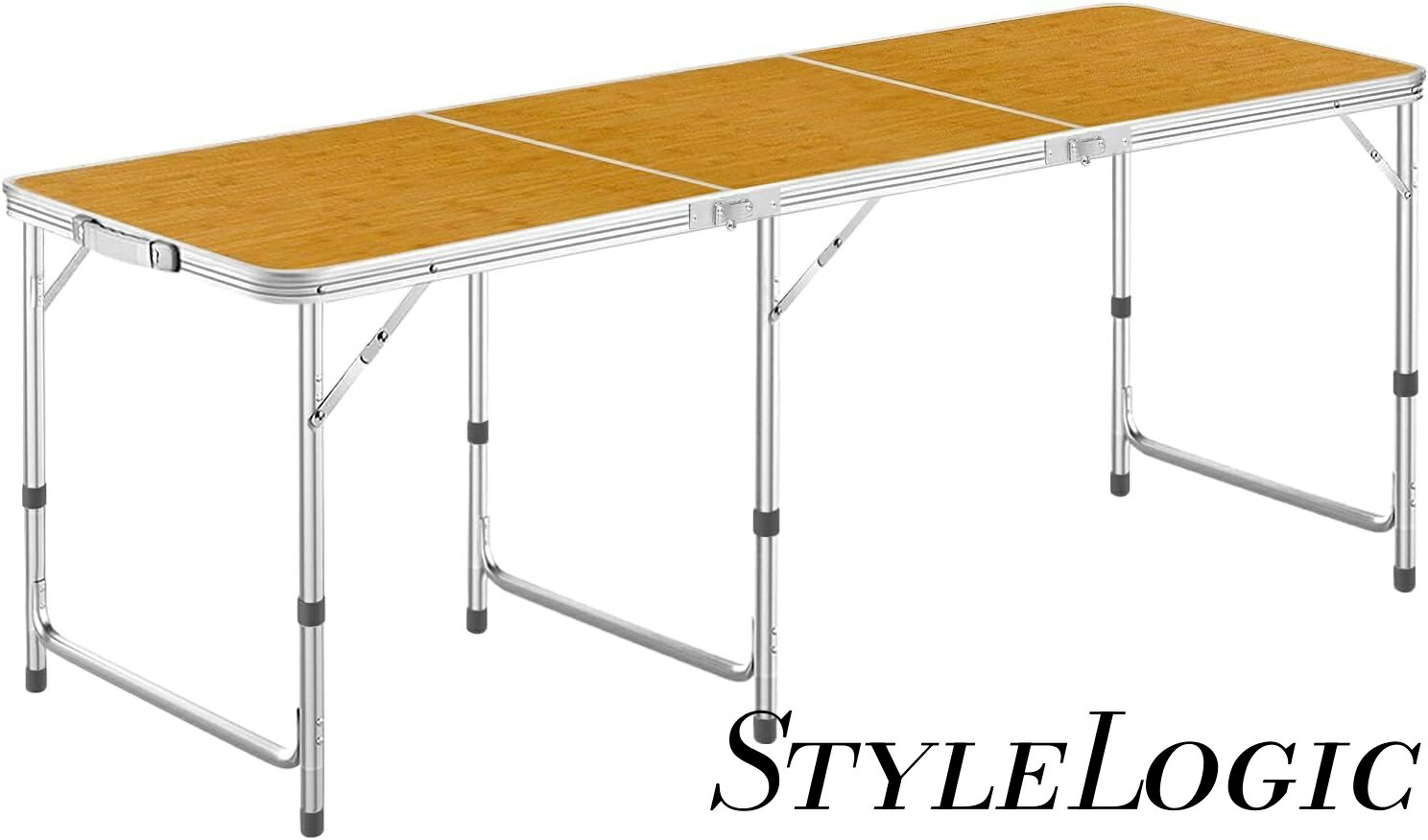 【サイズ】 :使用時/約180×60×高さ55/62/70cm、収納時/約60×60×高さ9.5cm 。本体重量 : 5.9kg、耐荷重：約30kg。【素材】材質:フレーム/アルミニウム、他、天板/メラミン加工合板(抗菌加工) 。天板の耐熱...