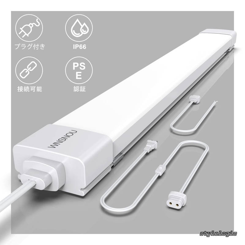 Rakuten - 【送料無料】led蛍光灯 20w形 直管 利便性プラグインアップ ベースライト 器具一体型 ランプ 蛍光管 スイッチ付きON/OFF切り替え プラグ付き60CM 電源コード付き 高輝度 18W 省エネ型 2000ルーメン 昼光色6500K 180°広角 照明器具天井 防雨型屋内室外 ledライト（60CM-1本）