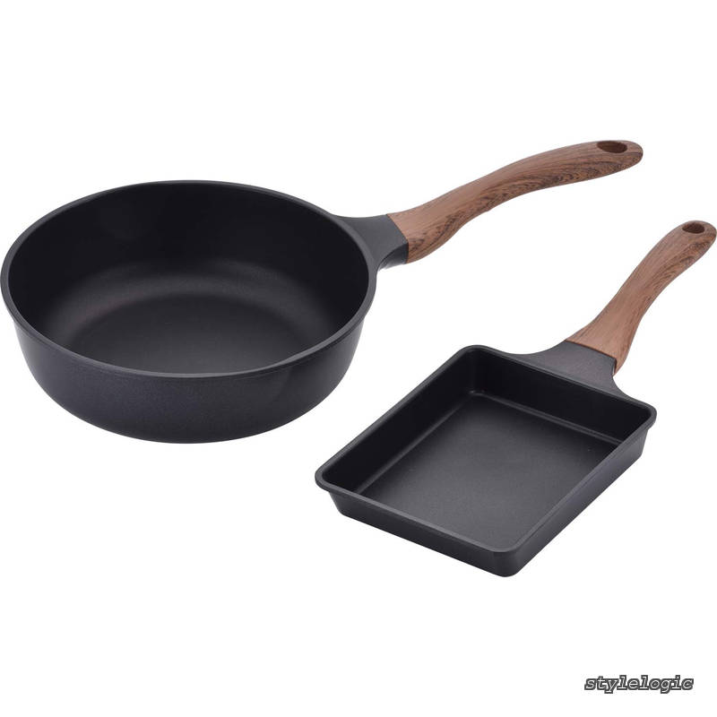 乐天商城 - 【送料無料】フライパンセット 玉子焼き&深型フライパン24cm IH対応 ブラック 木目調ハンドル エヌトーン MB-1225