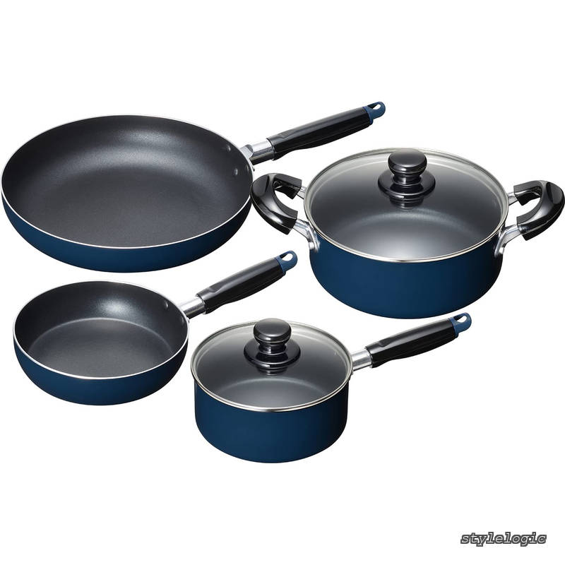 Rakuten - 【送料無料】お手入れ簡単 【調理器具セットG】 片手鍋 16cm & 両手鍋 20cm & フライパン 18cm・26cm セット ブルー ふっ素樹脂加工 IH・ガス対応 スティージーII MB-2382