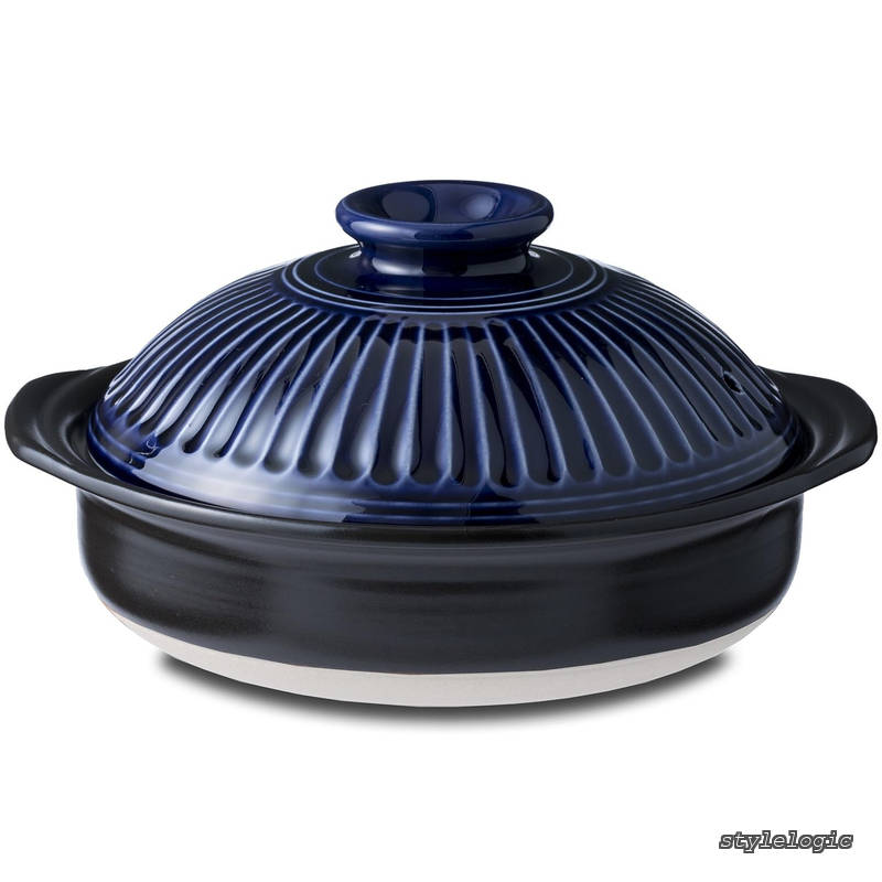 Rakuten - 【送料無料】銀峯陶器(Ginpo Touki) 萬古焼 銀峯 菊花 土鍋 8号 2人用 瑠璃釉 ブルー 日本製 46081