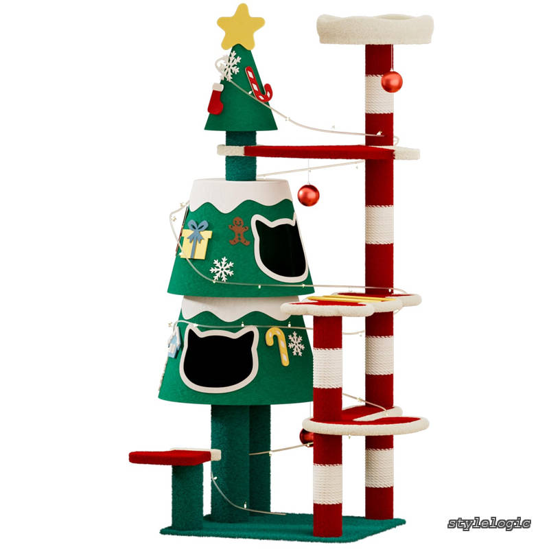 Rakuten - 【送料無料】大型猫用 猫タワー クリスマス 猫ハウス2つ付き 人気 おしゃれ 高さ