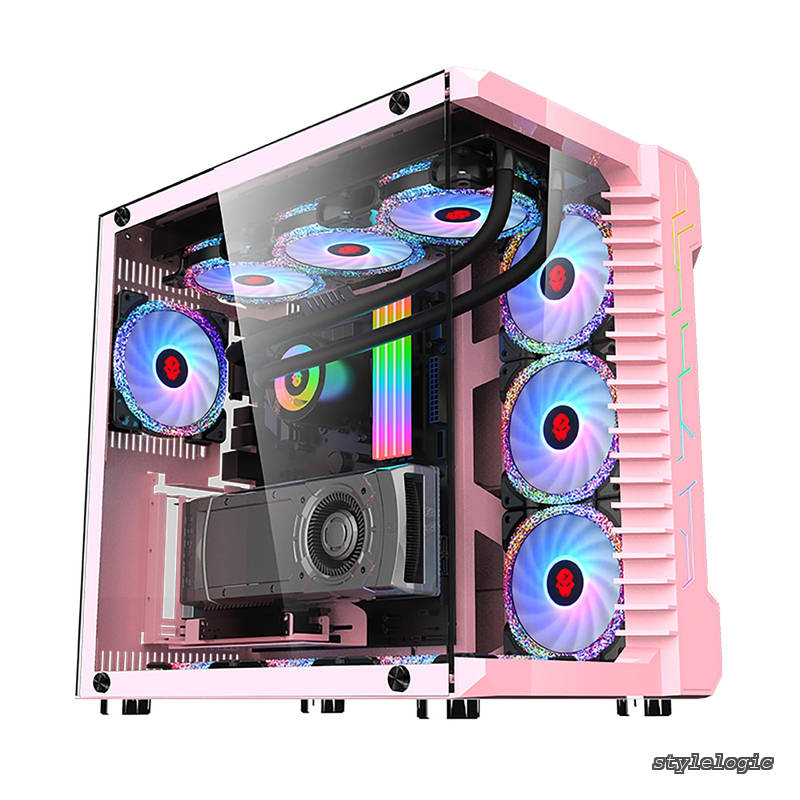 【送料無料】ミドルタワー ピラーレス ゲーミングpcケース 合金鋼強化ガラス ATX/M-ATX/ITX/Micro-ATXマザーボード対応 360水冷対応 ARGB LEDライトを搭載したミドルタワー型です 机箱主体には取り付け済みのLEDライトバーがあり ピンク