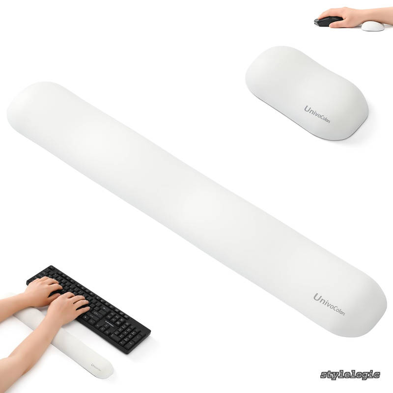 [Free Shipping] Memory Foam Mouse & Keyboard Wrist Rest, Premium PU Material, Fits Laptops and Full-Size Keyboards, Reduces Fatigue, Distributes Pressure, Relieves Wrist Pain, Non-Slip Base, Ideal for PC Gaming & Office Work (White kw)