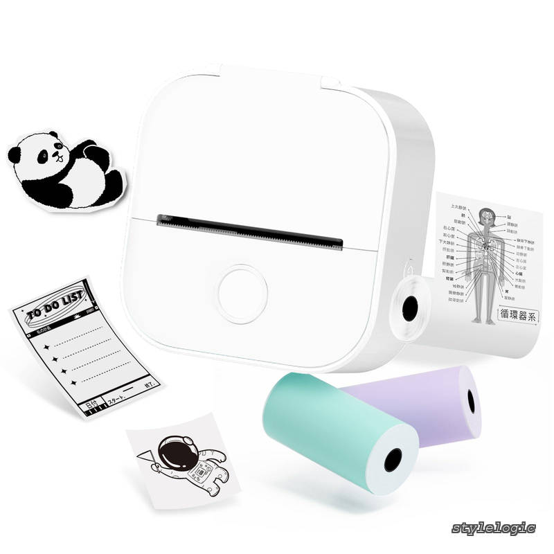【送料無料】T02 Sticker Printer with 3 Rolls Paper Portable Thermal Printer Sticker Maker Machine for Study Notes Memo Journal Stickers Children DIY Gift Compatible with Phone Tablet White
