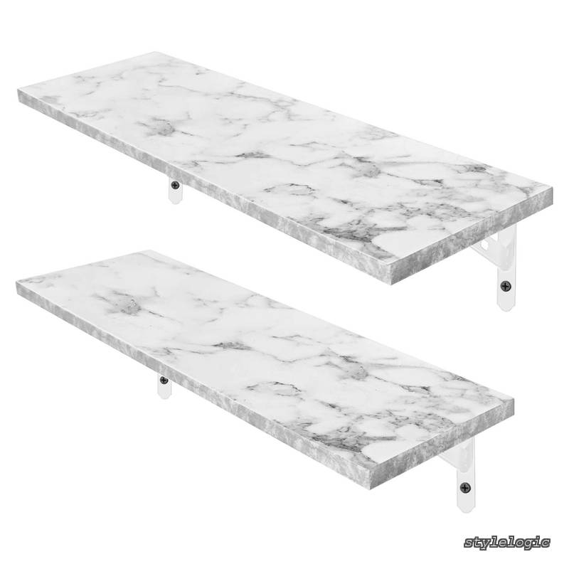 【送料無料】ウォールシェルフ 壁掛け棚 (防水 防カビ 壁 棚 ラック 幅58cm×奥行18cm) 防虫 滑らか 2個セット おしゃれ 木製 玄関/キッチン/洗面所/寝室 取り付け簡単 吊り穴 日本語取扱説明書付き 大理石柄