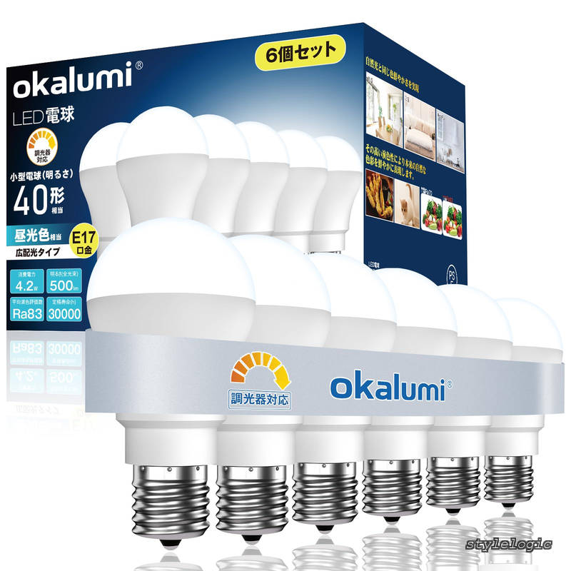 Rakuten - 【送料無料】調光器対応 E17口金 40W形 昼光色 500lm 小型電球 広配光タイプ ミニクリプトン ミニランプ形 断熱材施工器具対応 密閉器具対応 6個セット