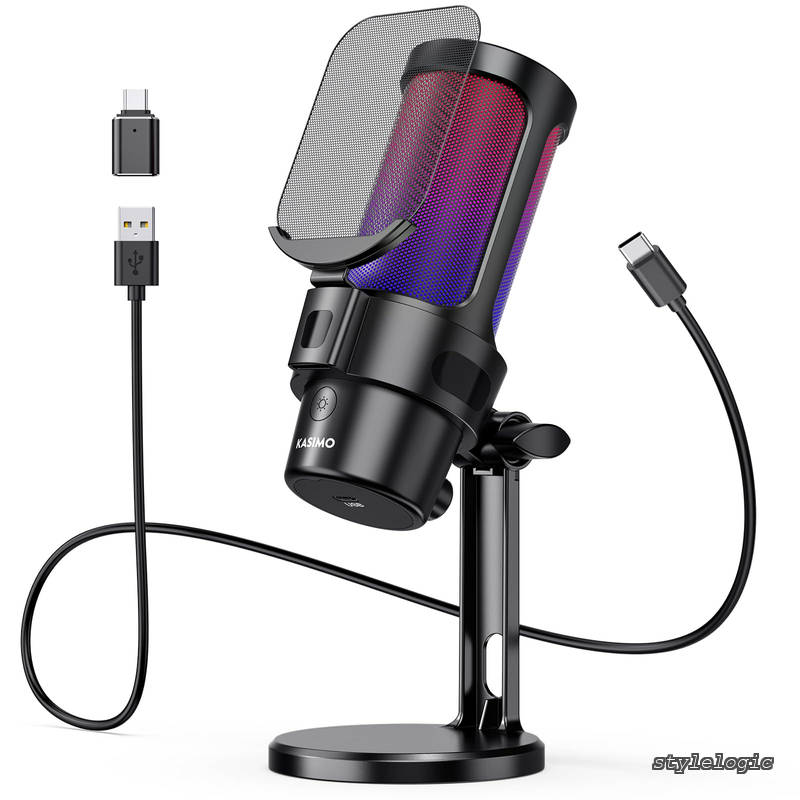 【送料無料】USB コンデンサーマイク ゲーミングマイク PC マイク RGBライティング 音量調節ミュートボタン ヘッドホン出力端子あり 単一指向性 プラグ＆プレイ YouTube Skype ゲーム実況 ライブ配信 在宅勤務 Windows/Mac/PS4/PS5対応