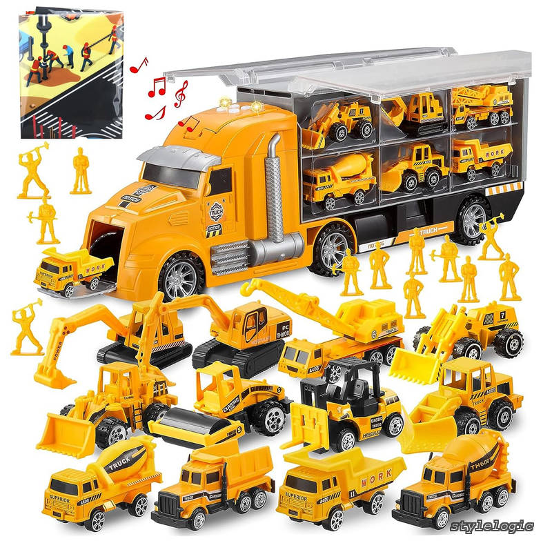 Rakuten - 【送料無料】建設車両 1台収納車 12台ミニカーセット トラック 車おもちゃ 工事マップ付き 建設車両セット はたらく車 工事カー 作業車 合金製ミニカー 室内遊び 男の子 女の子 贈り物 クリスマス 誕生日のプレゼント(6歳以上）
