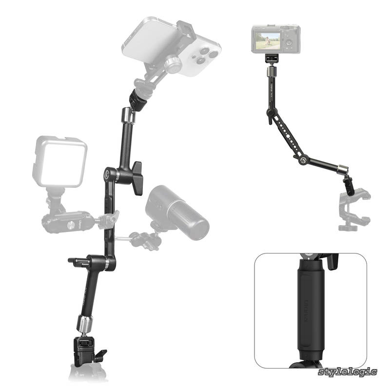 乐天商城 - 【送料無料】TA10 43cm 三段式マジックアーム ハンドル付き デュアルボールヘッド 360°回転?90°調整可能 NATOレール?ARRI対応 1/4&3/8インチネジ 耐荷重4.5KG 手持ち可能 金属製 ビデオカメラサポート カメラマウント モニターアーム ウェブカメラ/一眼レフ/アクションカメ