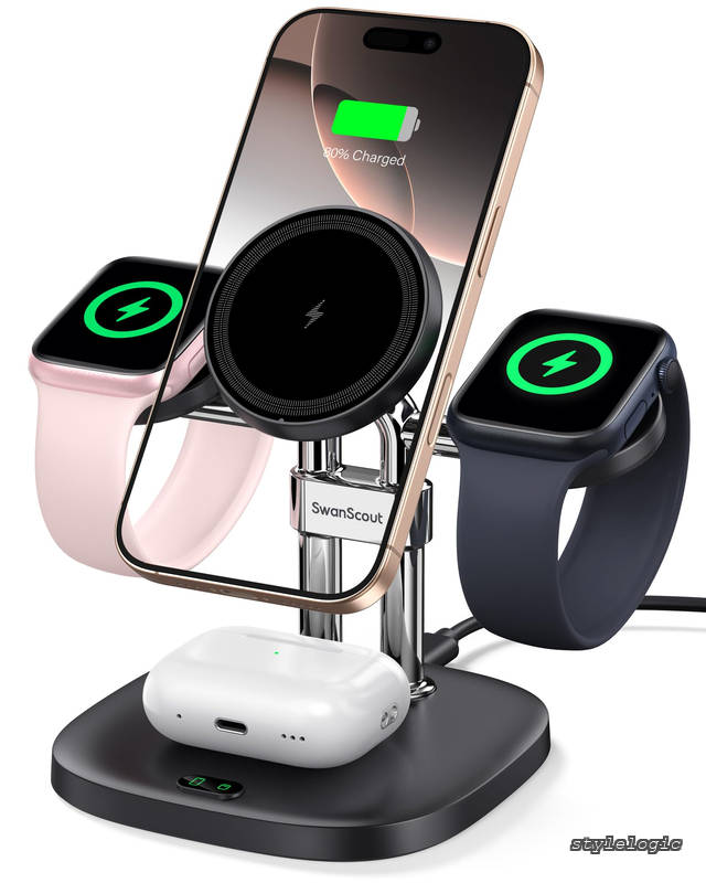 【送料無料】ワイヤレス充電器 アップルウォッチ 充電器 2台同時 Apple Watch用 マグセーフ充電器 充電スタンド マグネット式 置くだけ充電 iPhone 17/16/15/14/13/12シリーズに対応、Apple Watch、AirPodsに対応、SwanScout 709M