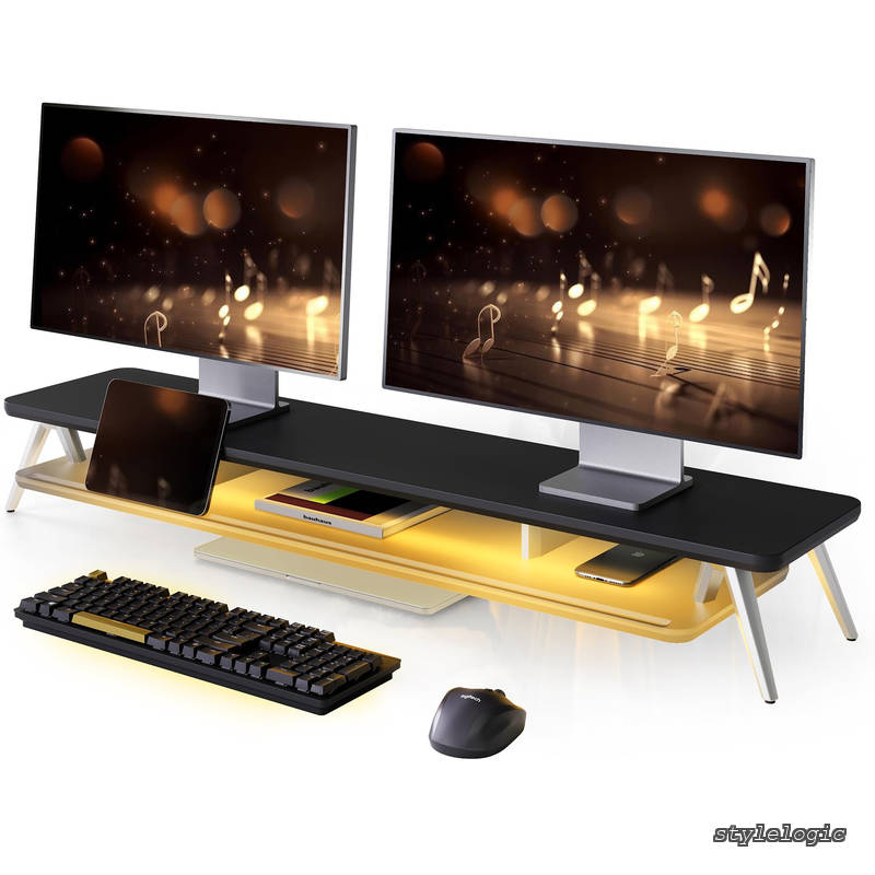 乐天商城 - 【送料無料】モニター台 卓上 パソコン台 デスクシェルフ pc台 机上台 幅108cm 2段 RGBテープライト付き アルミ製脚 アクリル板 モニタースタンド モニタースタンド パソコンスタンド 卓上収納 整理整頓