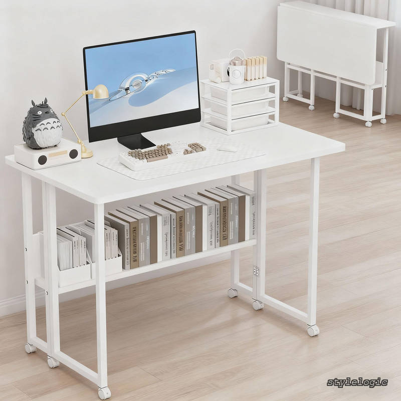 送料無料 折りたたみ コンパクト PCデスク 幅100cm 多機能テーブル 幅80cm 勉強机 収納付き オフィス 机 …
