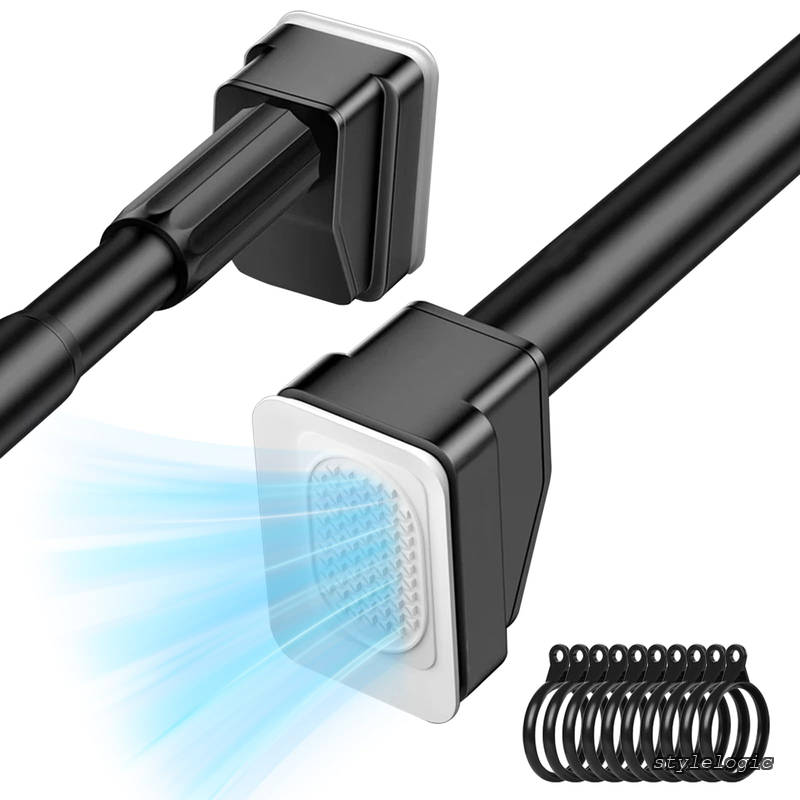 【送料無料】強力吸盤付きステンレス 突っ張り棒 長さ調節可能 75~120cm 直径33mm 耐荷重120kg 取付簡単 穴あけ不要 カーテンレール つっぱり棒 、梅雨期間洗濯物干し、物干し竿、洗濯物干し、布団干し 室内 屋外、シャワーカーテン 簡単設置（カーテンリング10個を含む)