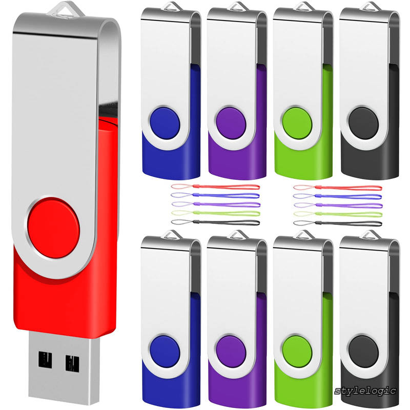 Rakuten - 【送料無料】8GB 10個セット EASTBULL フラッシュドライブ USB2.0usbメモリー フラッシュメモリー 360°ギャップレス回転式 ストラップ付き Windows PCに対応 黒、緑、紫、赤、青 五色(8G 10個セット5色)